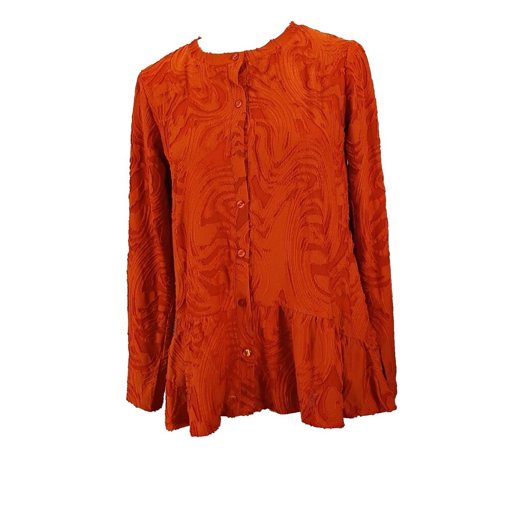 LOGO Lori Goldstein BurntOrange Crew Neck Jacquard Peplum Cardigan SMALL A659826